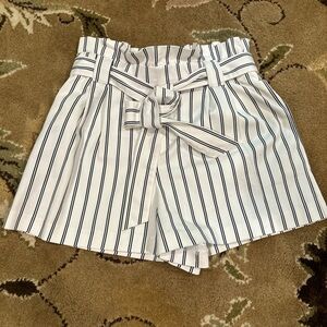 Zara High Waist Striped Shorts - White and Navy